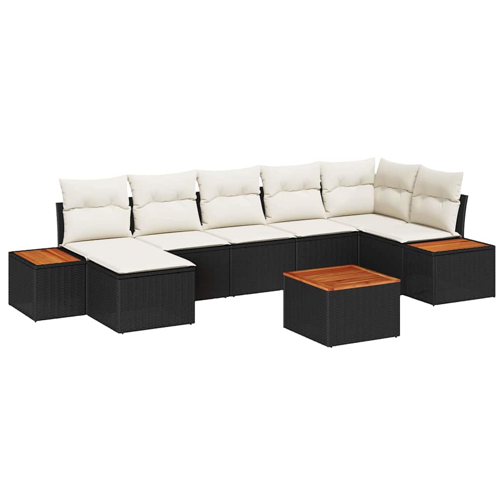 Set Divano da Giardino con cuscino 8 pcs Nero polyrattan