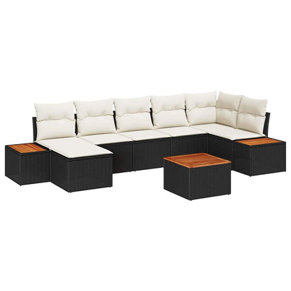 Set Divano da Giardino con cuscino 8 pcs Nero polyrattan