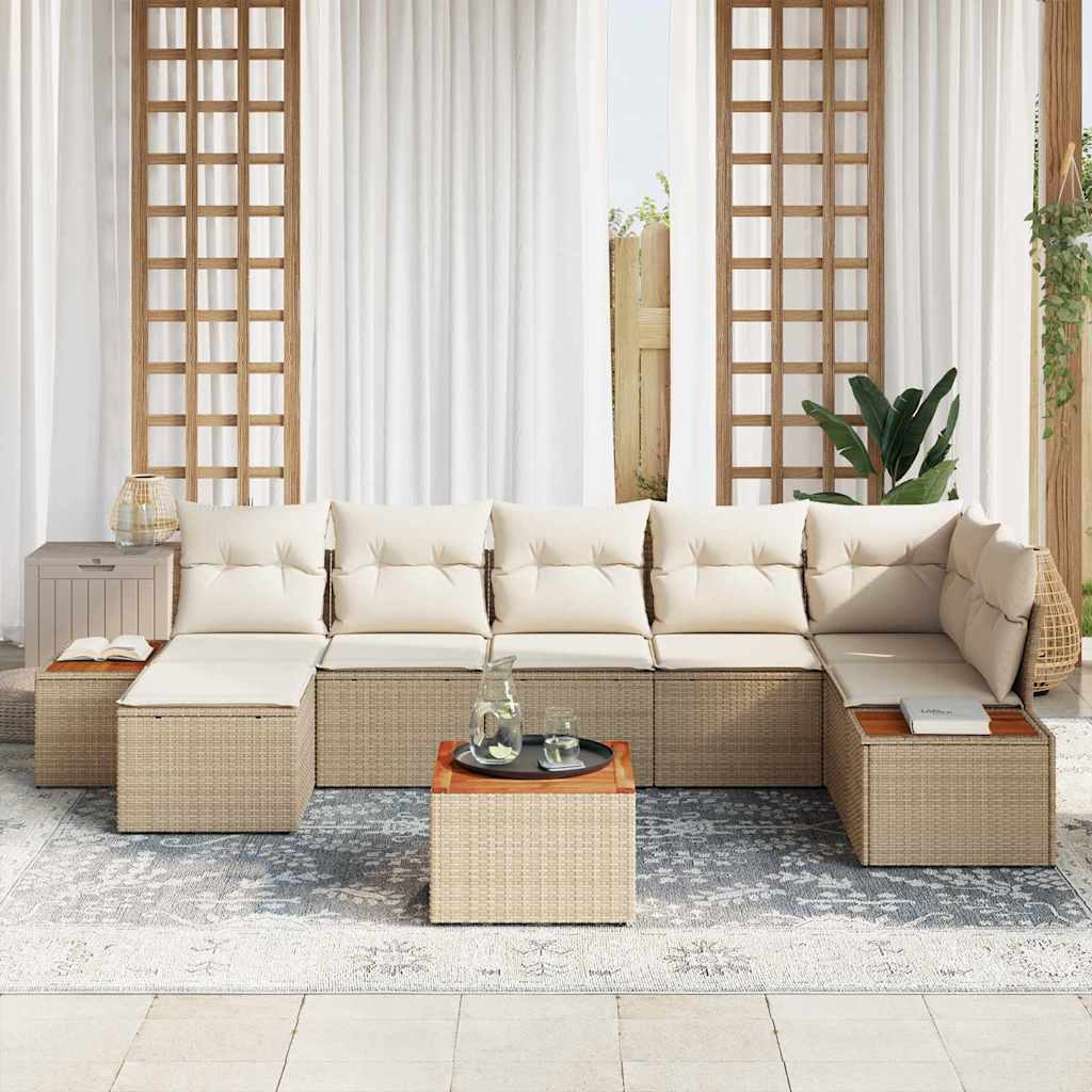 Set Divano da Giardino con cuscino 8 pcs Beige polyrattan