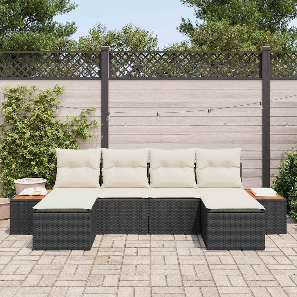 Set Divano da Giardino con cuscino 6 pcs Nero polyrattan