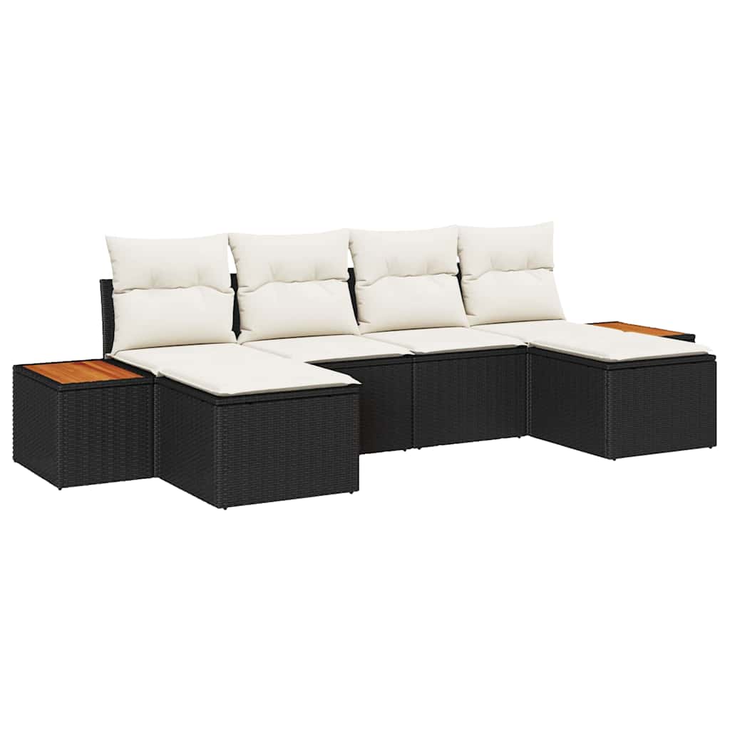 Set Divano da Giardino con cuscino 6 pcs Nero polyrattan