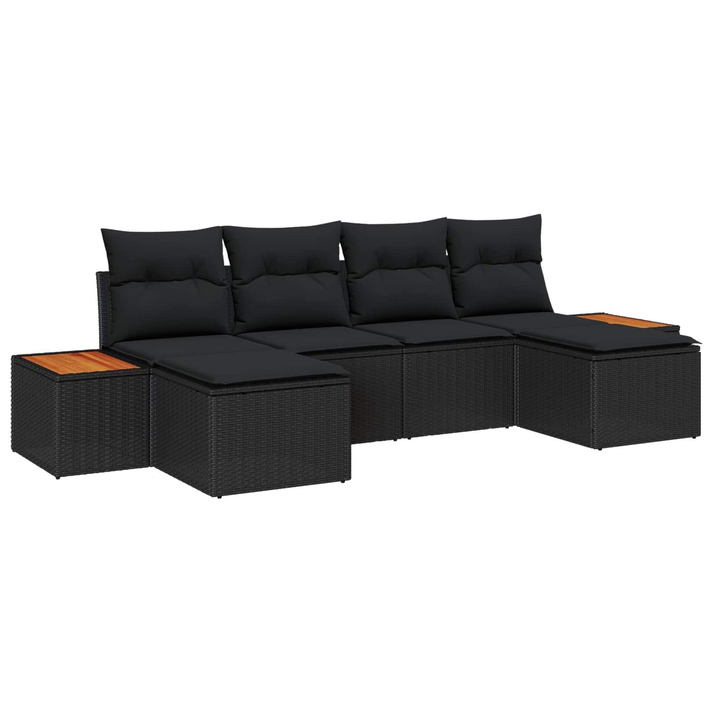 Set Divano da Giardino con cuscino 6 pcs Nero polyrattan