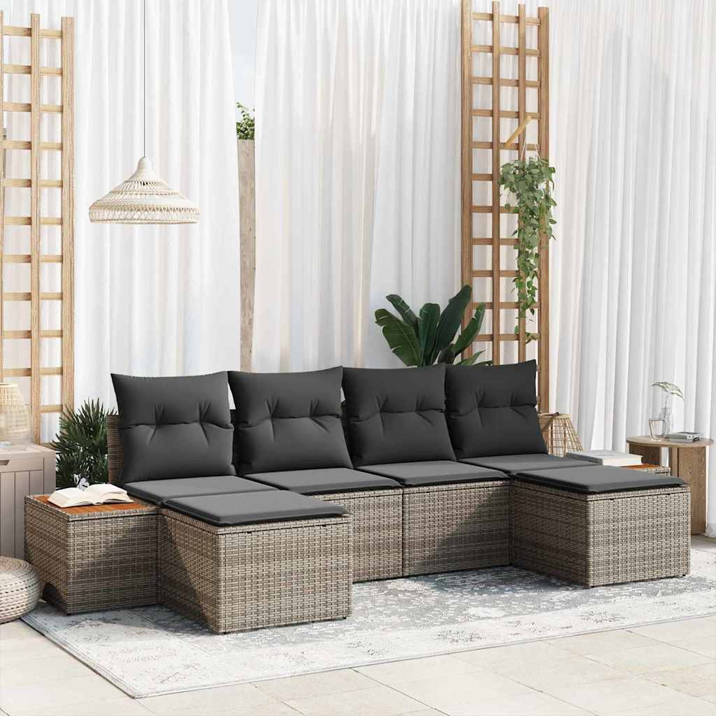 Set Divano da Giardino con cuscino 6 pcs Grigio polyrattan