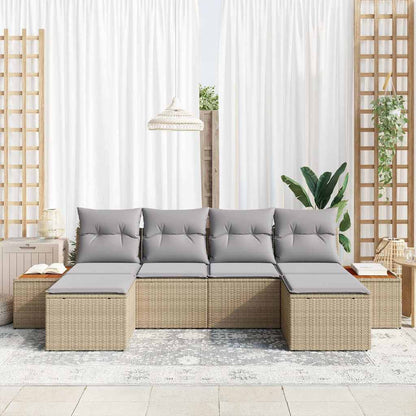 Set Divano da Giardino con cuscino 6 pcs Beige polyrattan