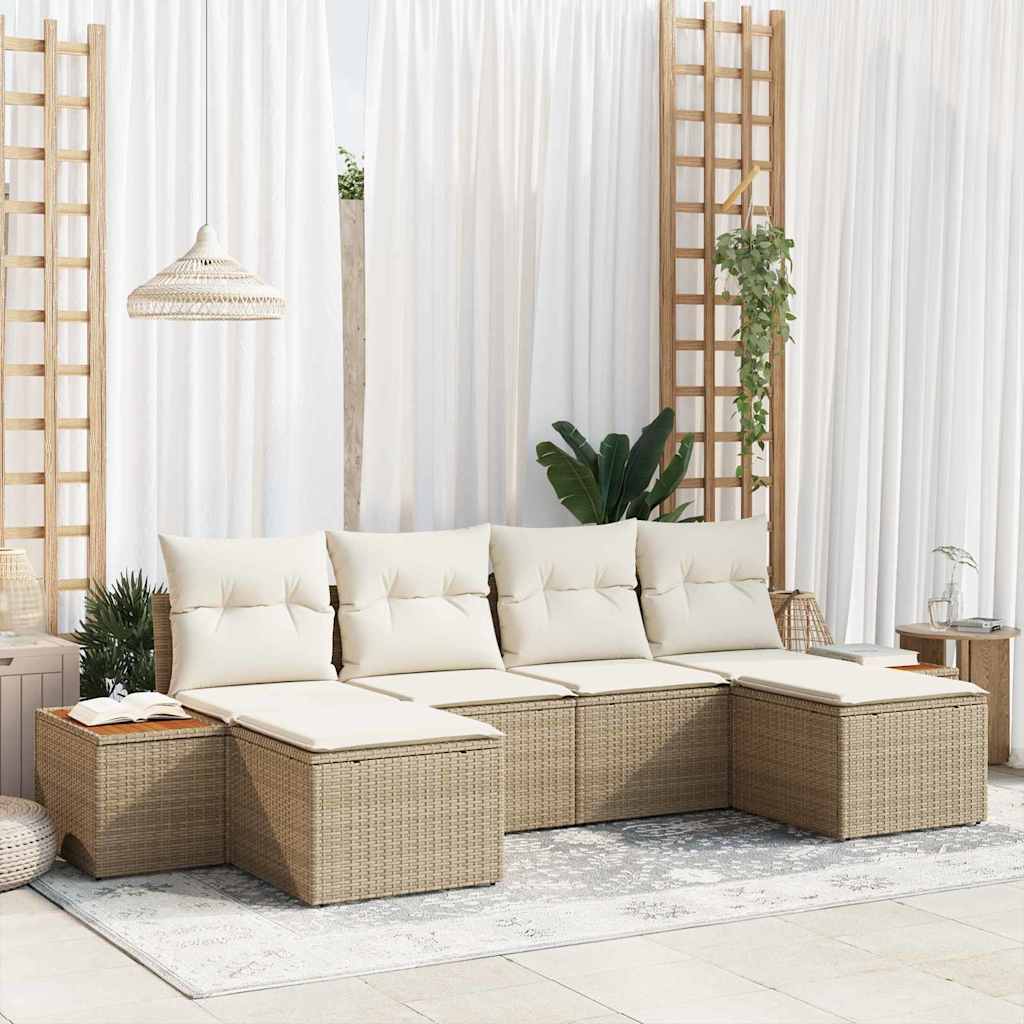 Set Divano da Giardino con cuscino 6 pcs Beige polyrattan