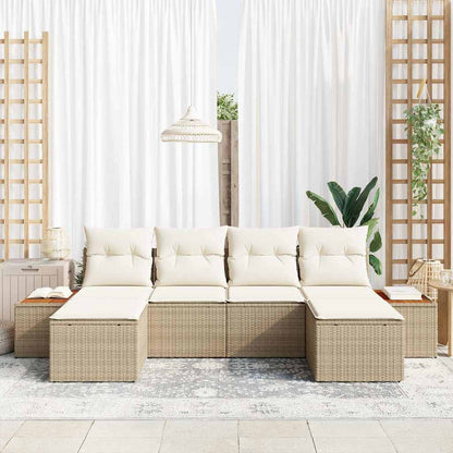 Set Divano da Giardino con cuscino 6 pcs Beige polyrattan