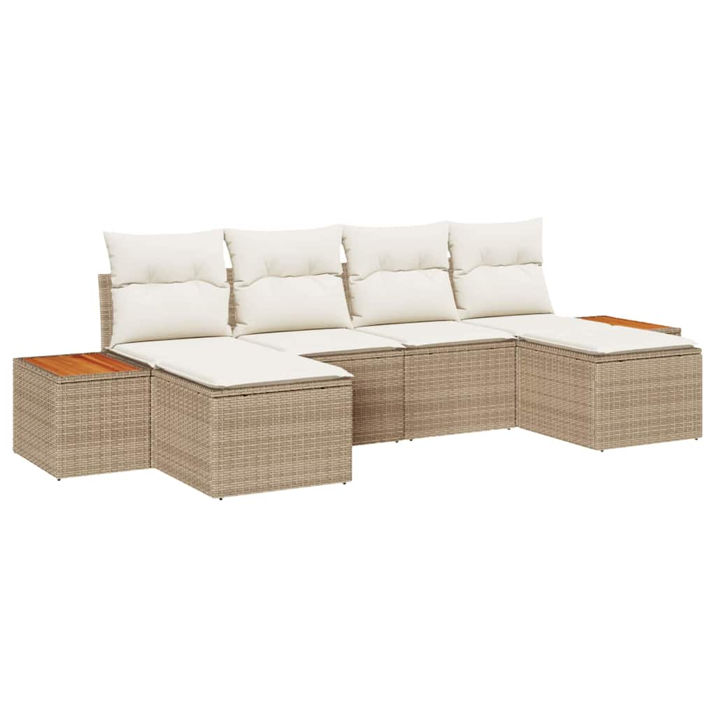 Set Divano da Giardino con cuscino 6 pcs Beige polyrattan