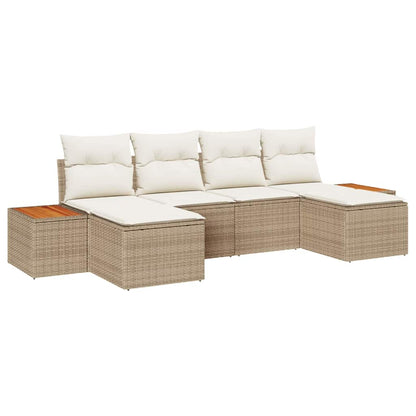 Set Divano da Giardino con cuscino 6 pcs Beige polyrattan