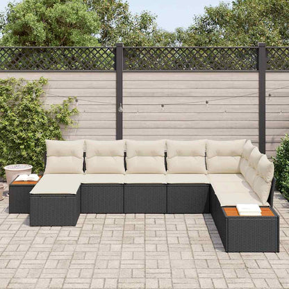 Set Divano da Giardino con cuscino 8 pcs Nero Poly Rattan