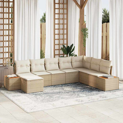 Set Divano da Giardino con cuscino 8 pcs Beige Poly Rattan