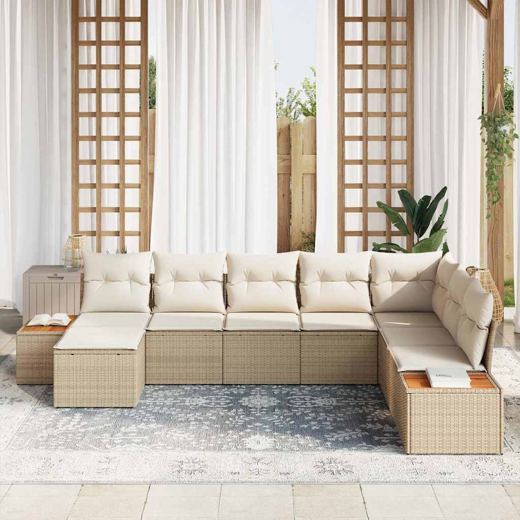 Set Divano da Giardino con cuscino 8 pcs Beige Poly Rattan