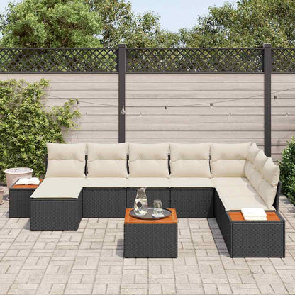 Set Divano da Giardino con cuscino 9 pcs Nero Poly Rattan