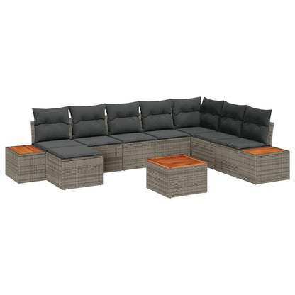 Set Divano da Giardino con cuscino 9 pcs Grigio polyrattan
