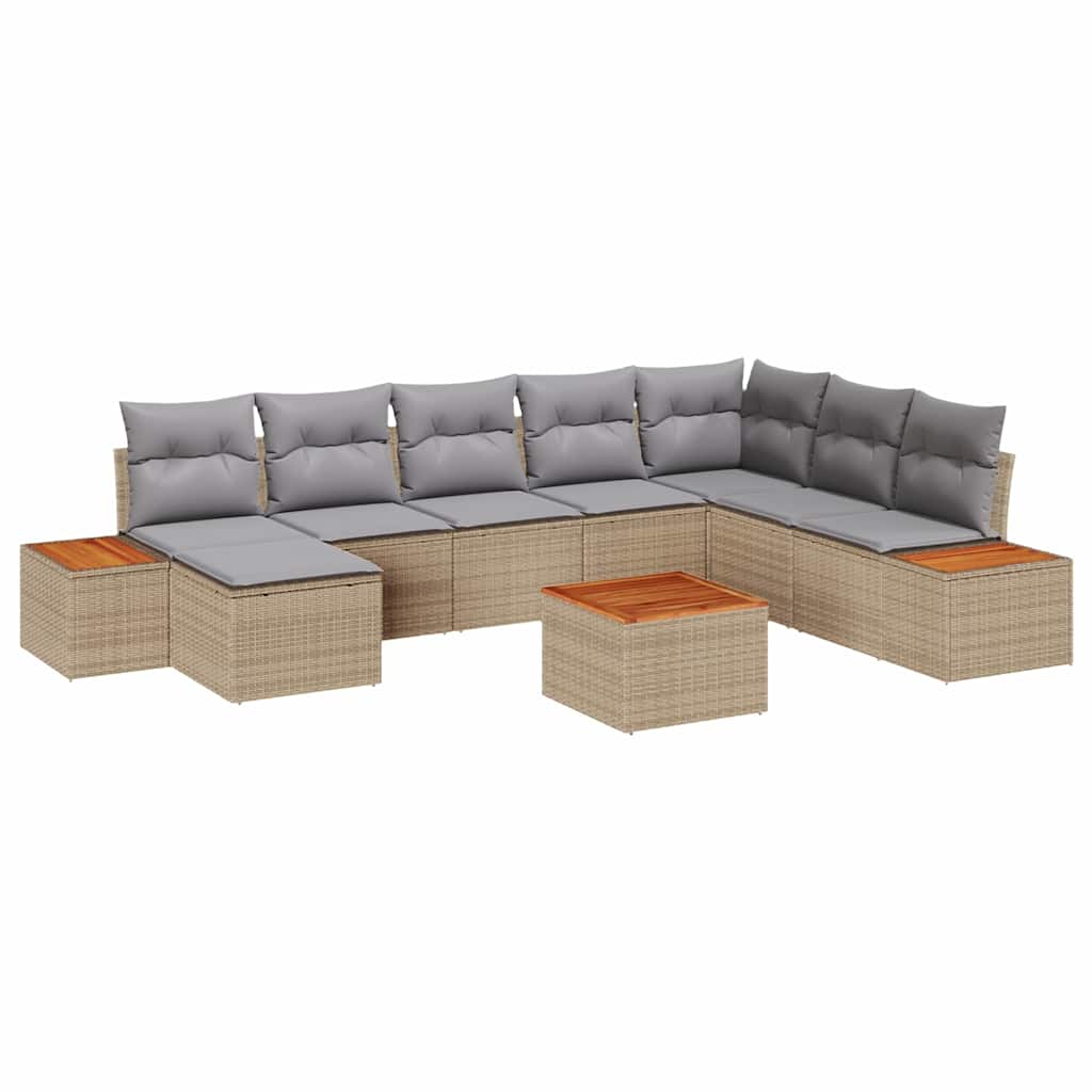 Set Divano da Giardino con cuscino 9 pcs Beige Poly Rattan