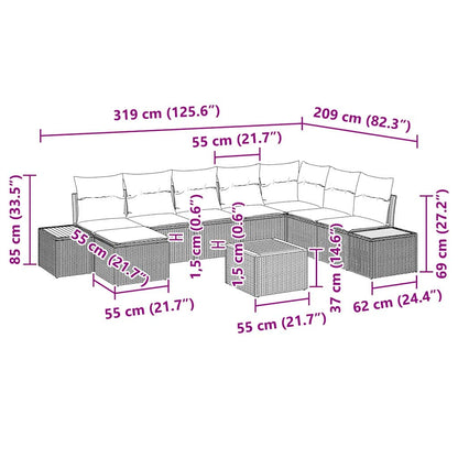 Set Divano da Giardino con cuscino 9 pcs Beige polyrattan