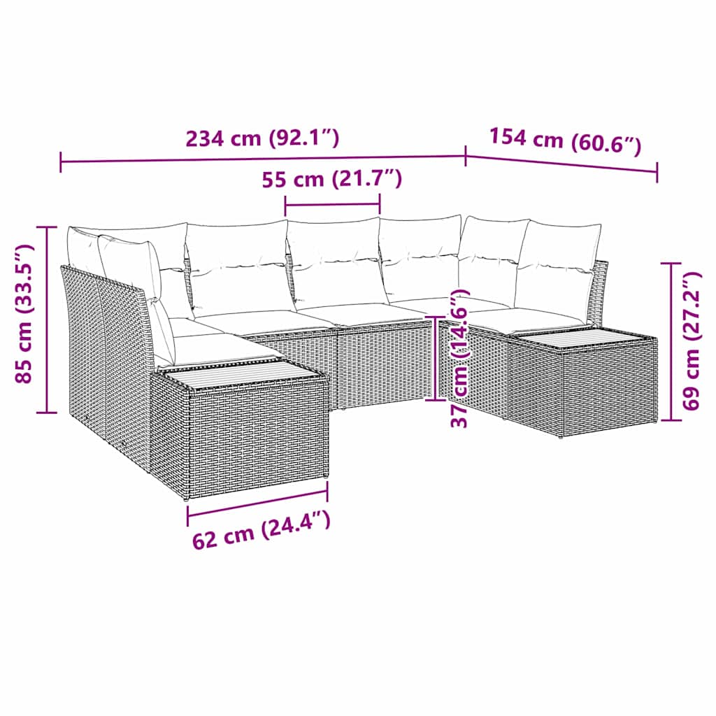 Set Divano da Giardino con cuscino 6 pcs Grigio polyrattan