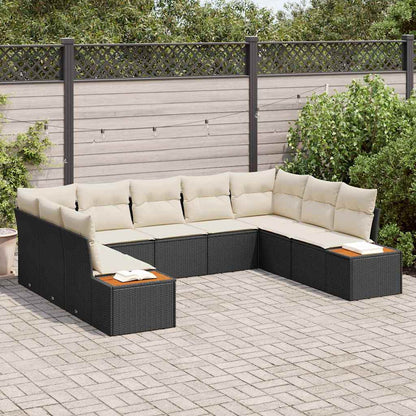 Set Divano da Giardino con cuscino 9 pcs Nero Poly Rattan | homemem39