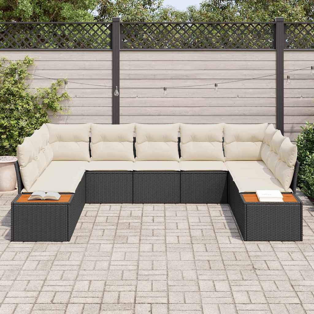 Set Divano da Giardino con cuscino 9 pcs Nero Poly Rattan | homemem39
