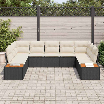 Set Divano da Giardino con cuscino 9 pcs Nero Poly Rattan | homemem39