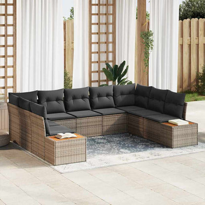 Set Divano da Giardino con cuscino 9 pcs Grigio Poly Rattan | homemem39