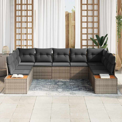 Set Divano da Giardino con cuscino 9 pcs Grigio Poly Rattan | homemem39