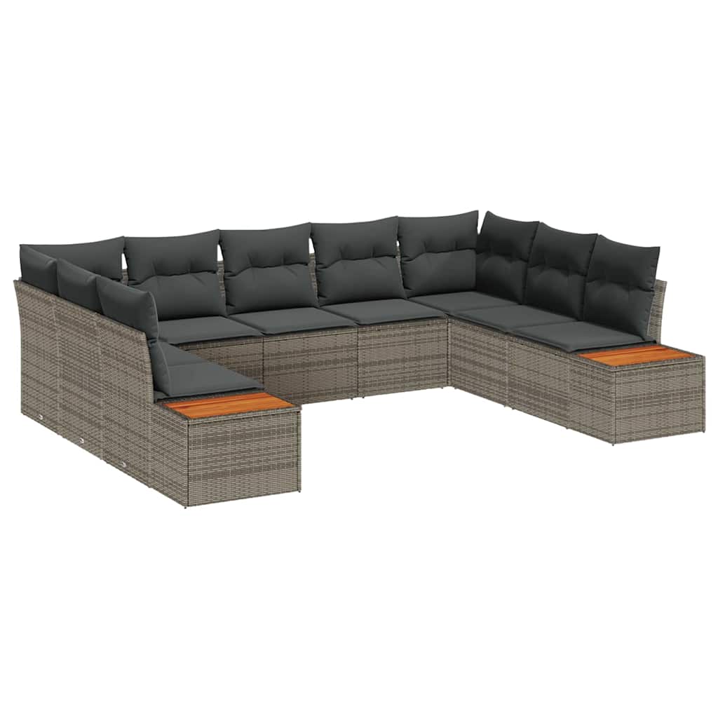 Set Divano da Giardino con cuscino 9 pcs Grigio Poly Rattan | homemem39