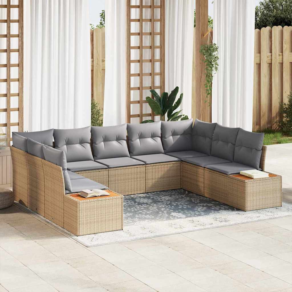 Set Divano da Giardino con cuscino 9 pcs Beige Poly Rattan | homemem39