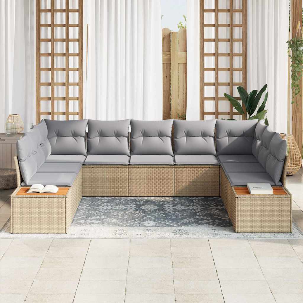 Set Divano da Giardino con cuscino 9 pcs Beige Poly Rattan | homemem39