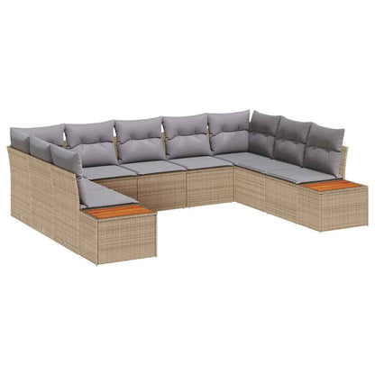 Set Divano da Giardino con cuscino 9 pcs Beige Poly Rattan | homemem39