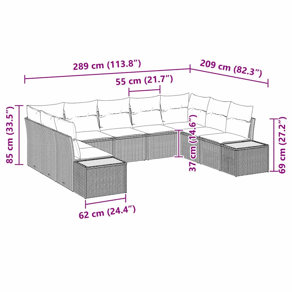 Set Divano da Giardino con cuscino 9 pcs Beige Poly Rattan | homemem39