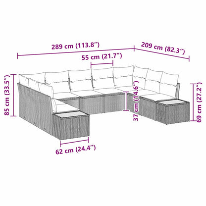 Set Divano da Giardino con cuscino 9 pcs Beige Poly Rattan | homemem39