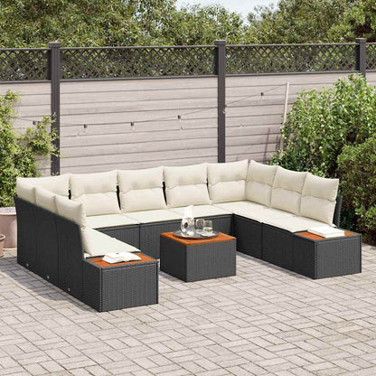 Set Divano da Giardino con cuscino 10 pcs Nero Poly Rattan | homemem39