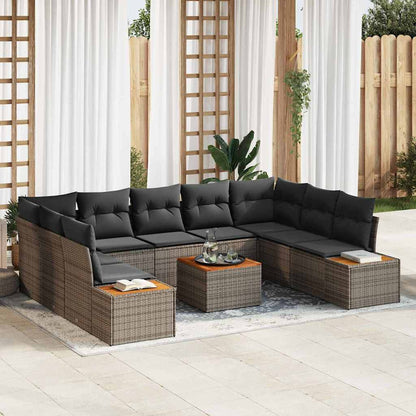 Set Divano da Giardino con cuscino 10 pcs Grigio Poly Rattan | homemem39