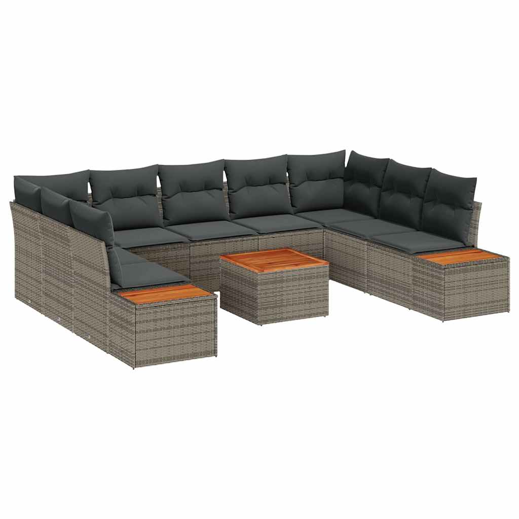 Set Divano da Giardino con cuscino 10 pcs Grigio Poly Rattan | homemem39