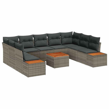 Set Divano da Giardino con cuscino 10 pcs Grigio Poly Rattan | homemem39