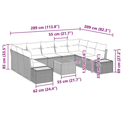 Set Divano da Giardino con cuscino 10 pcs Grigio Poly Rattan | homemem39