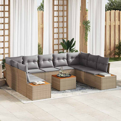 Set Divano da Giardino con cuscino 10 pcs Beige Poly Rattan | homemem39
