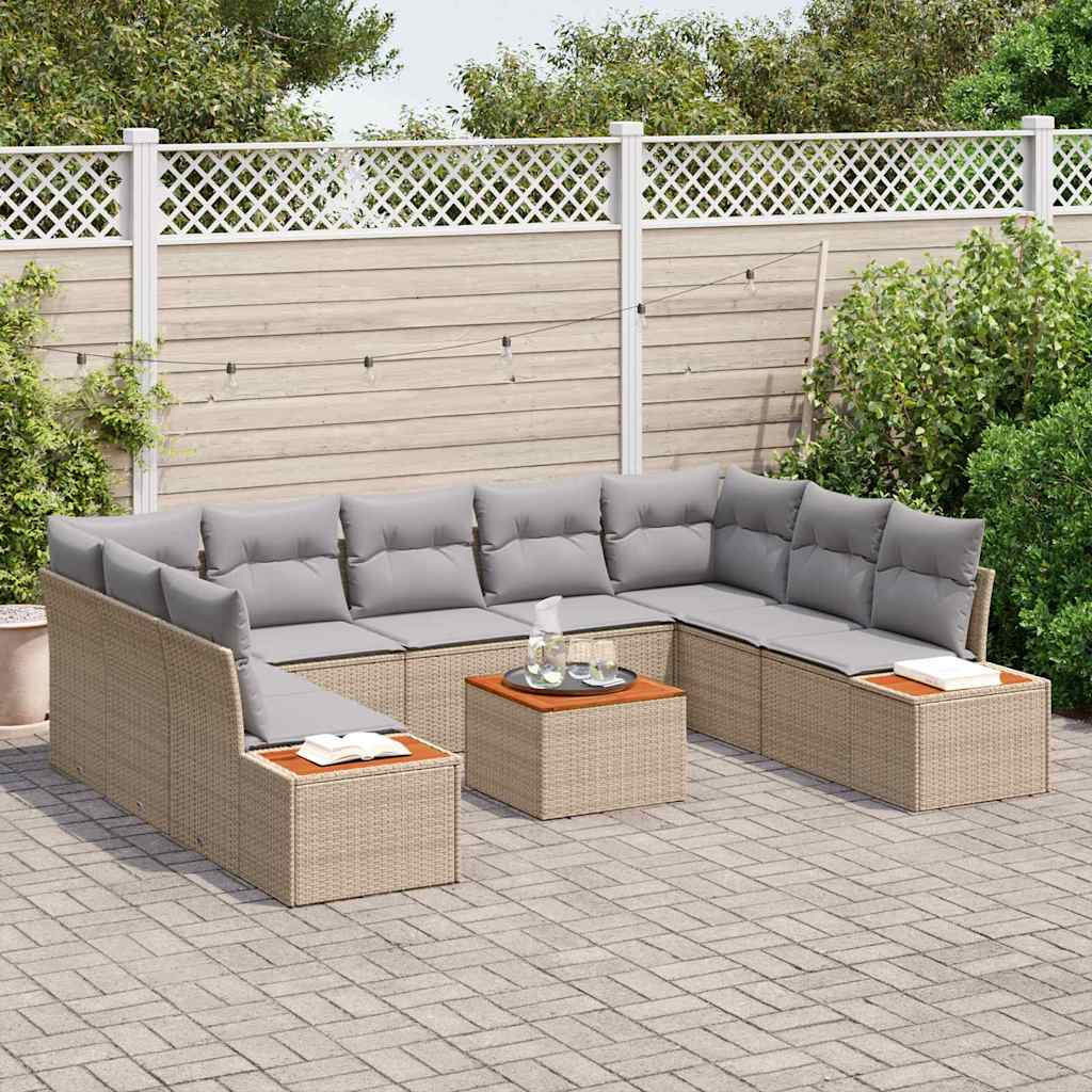 Set Divano da Giardino con cuscino 10 pcs Beige Poly Rattan | homemem39