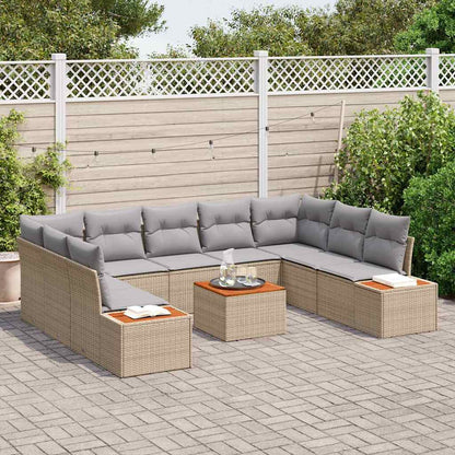 Set Divano da Giardino con cuscino 10 pcs Beige Poly Rattan | homemem39