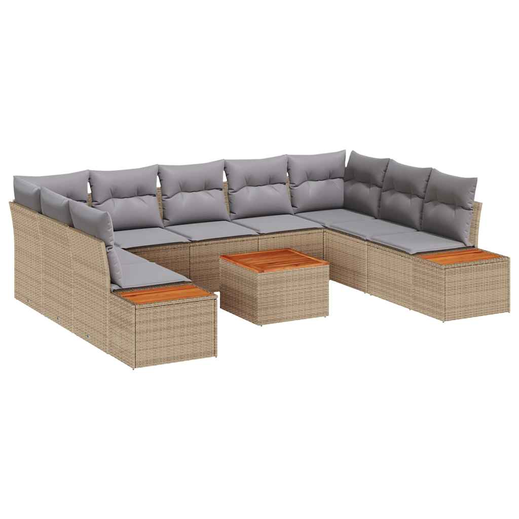Set Divano da Giardino con cuscino 10 pcs Beige Poly Rattan | homemem39