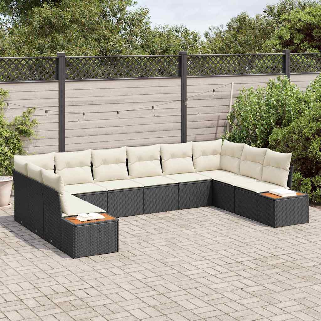Set Divano da Giardino con cuscino 10 pcs Nero Poly Rattan | homemem39