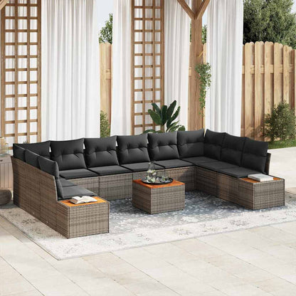Set Divano da Giardino con cuscino 11 pcs Grigio Poly Rattan | homemem39