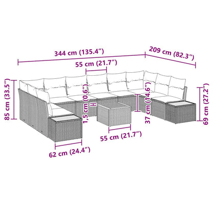 Set Divano da Giardino con cuscino 11 pcs Grigio Poly Rattan | homemem39