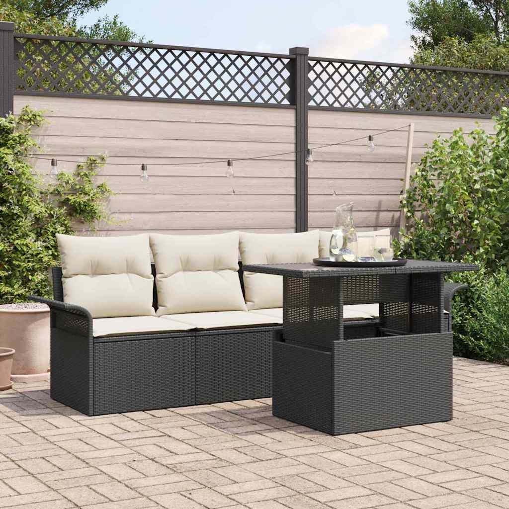 Set Divano da Giardino con cuscino 5 pcs Nero polyrattan | homemem39