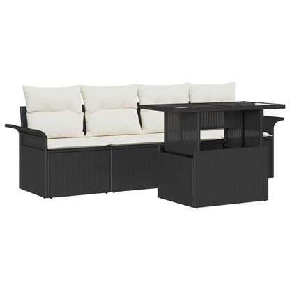 Set Divano da Giardino con cuscino 5 pcs Nero polyrattan | homemem39