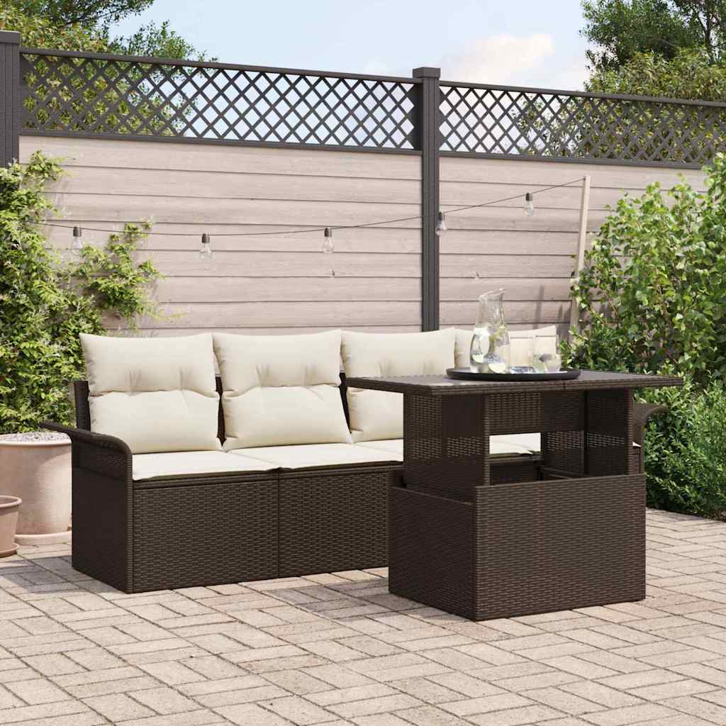 Set Divano da Giardino con cuscino 5 pcs Marrone polyrattan | homemem39