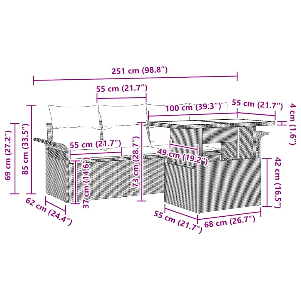 Set Divano da Giardino con cuscino 5 pcs Grigio polyrattan | homemem39