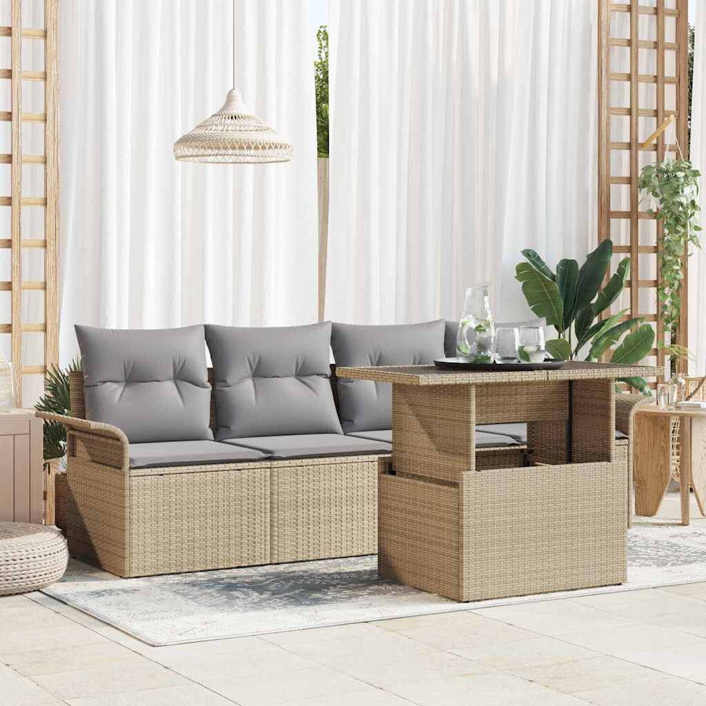 Set Divano da Giardino con cuscino 5 pcs Beige polyrattan | homemem39