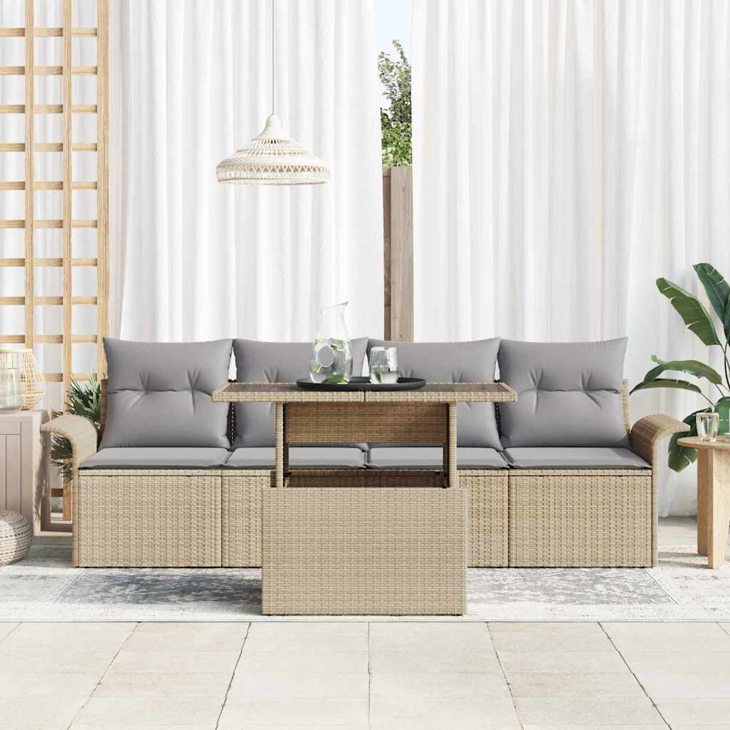 Set Divano da Giardino con cuscino 5 pcs Beige polyrattan | homemem39
