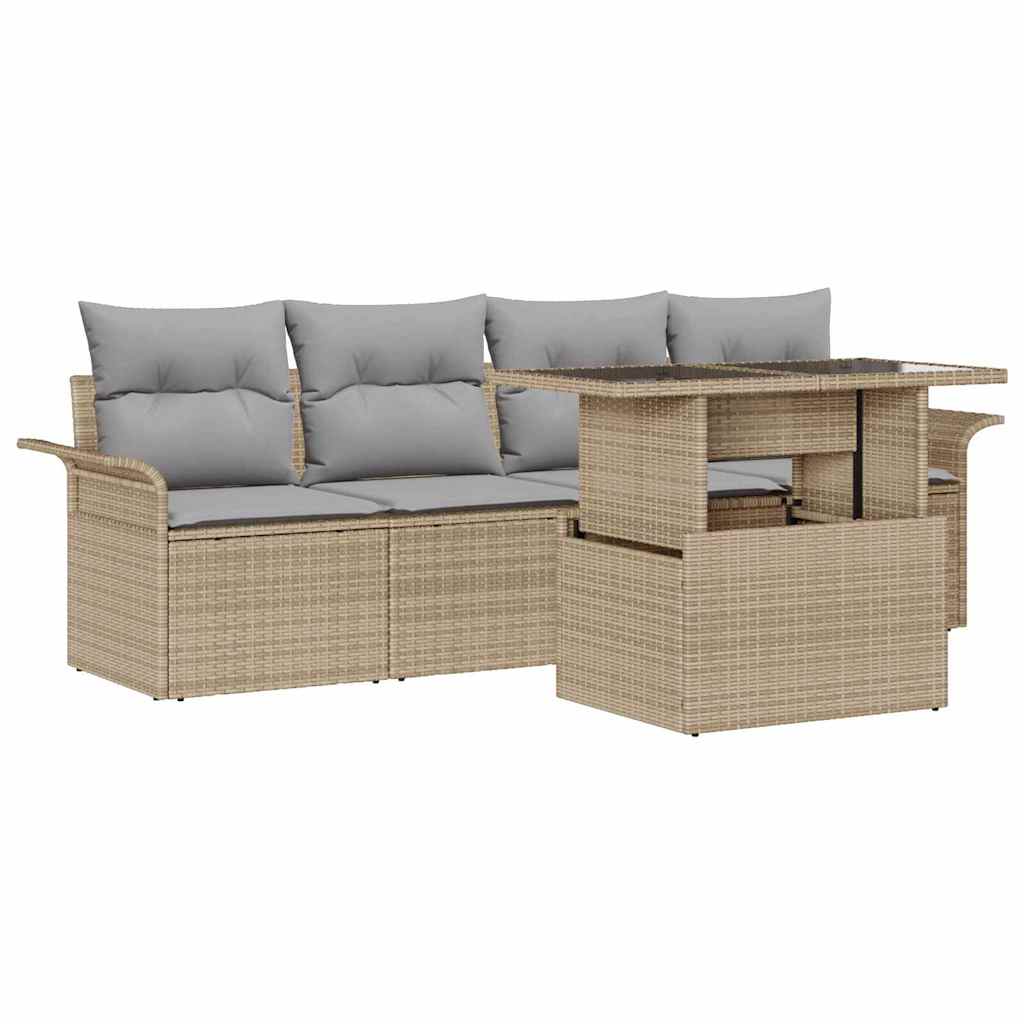 Set Divano da Giardino con cuscino 5 pcs Beige polyrattan | homemem39